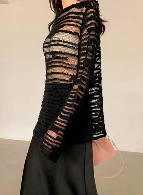 Sheer Shadow Striped Knit Top