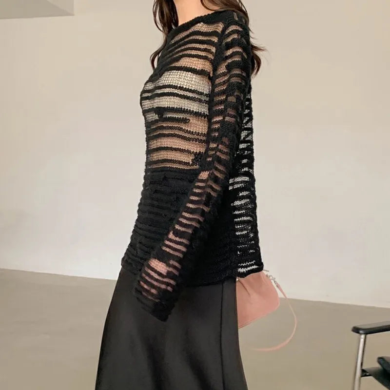 Sheer Shadow Striped Knit Top