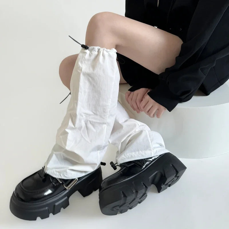 New Women Leg Warmers Tooling Style Quick Dry Drawstring Foot Cover Leg Warmers Y2k Girls Solid Color Loose Long Socks Stockings