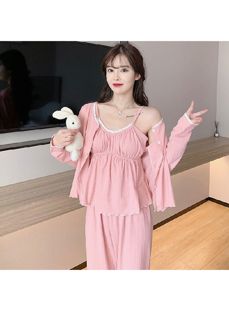 Y2k 3Pcs Ladies Cotton Pajama