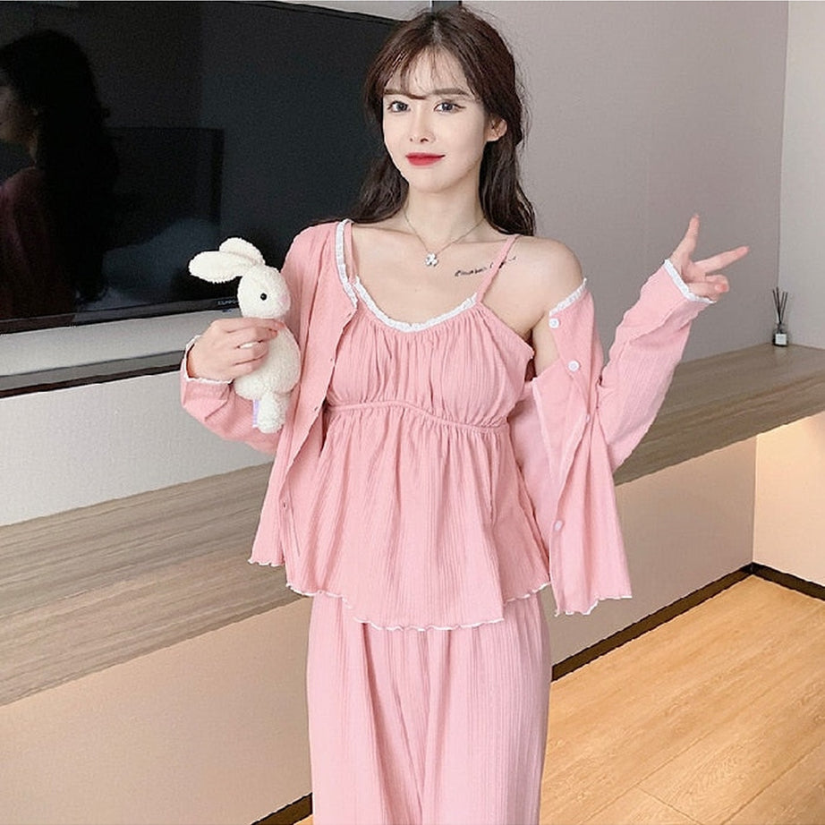 Y2k 3Pcs Ladies Cotton Pajama