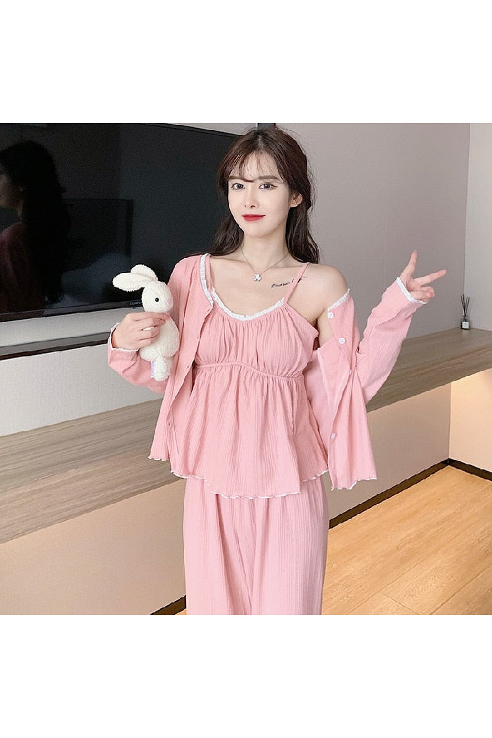 Y2k 3Pcs Ladies Cotton Pajama