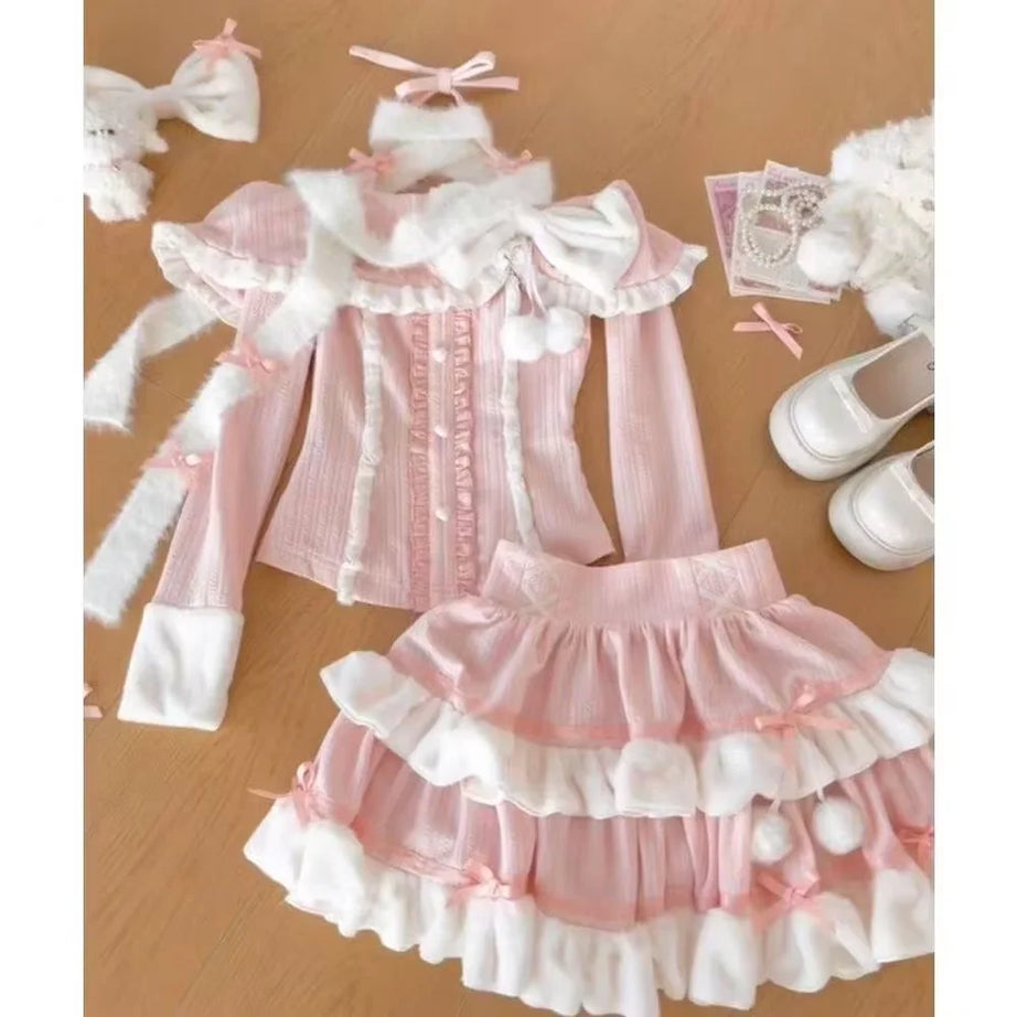 Dark Doll Bow-Knit Outfit Set