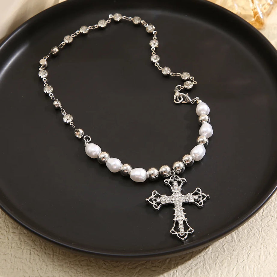 Regal Pearl Cross Choker