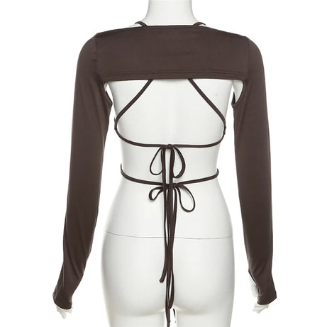 Mocha Ruched Tie-Up Top