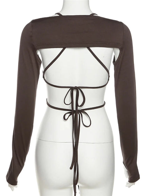 Mocha Ruched Tie-Up Top