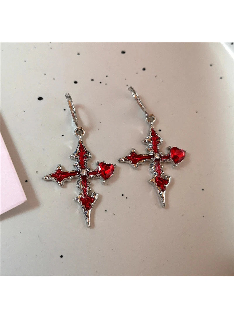 Bloodstone Gothic Cross Earrings
