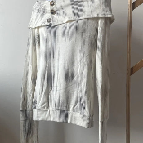 Off-Shoulder Buttoned Knit Top