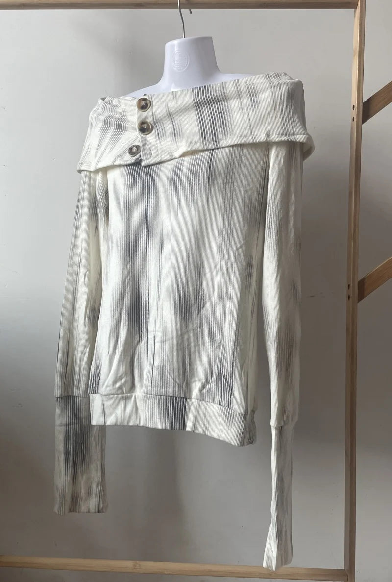 Off-Shoulder Buttoned Knit Top