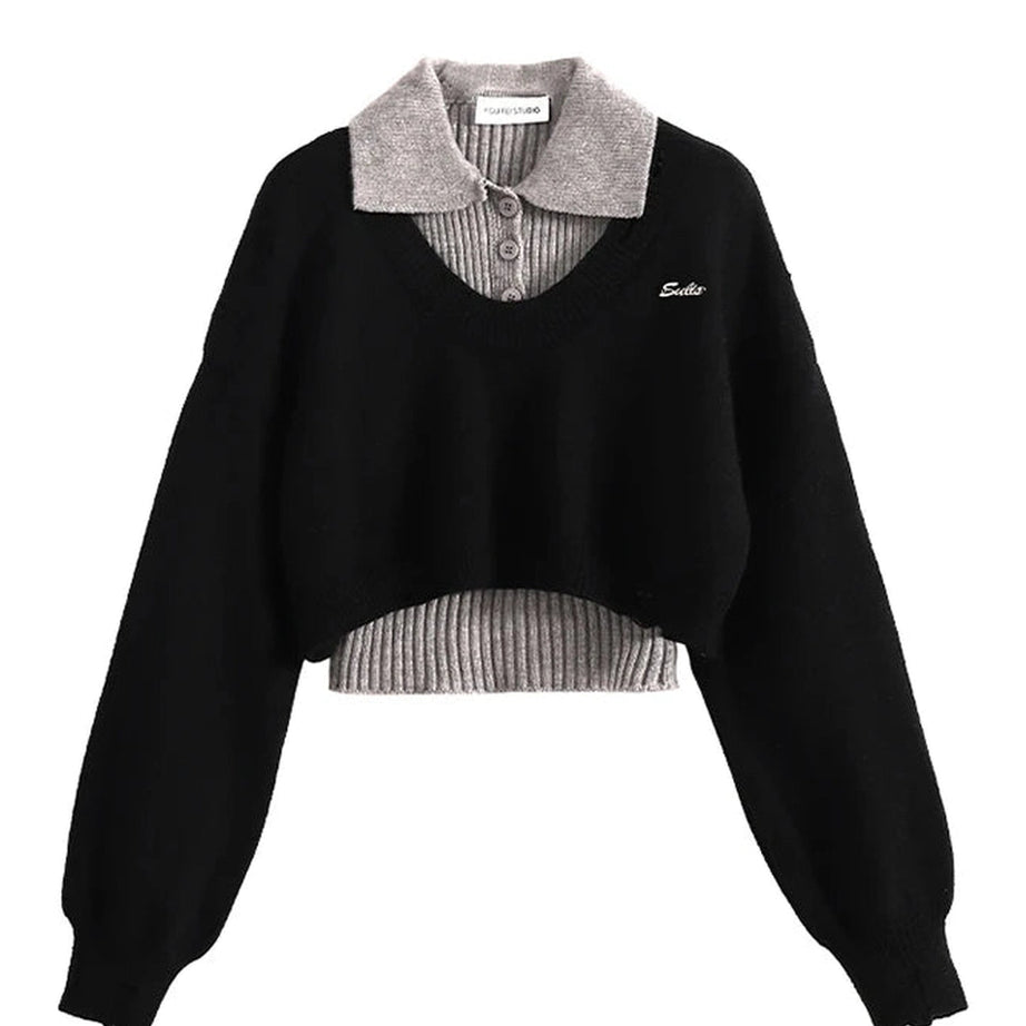 Y2k Preppy Layered Knit Sweater