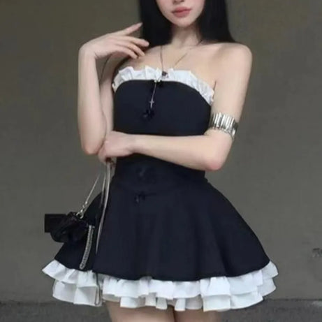 Gothic Ruffle Mini Dress