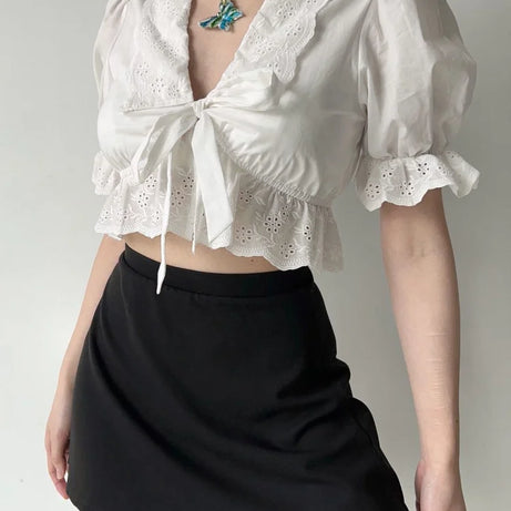 Eyelet Romance Tie-Front Blouse