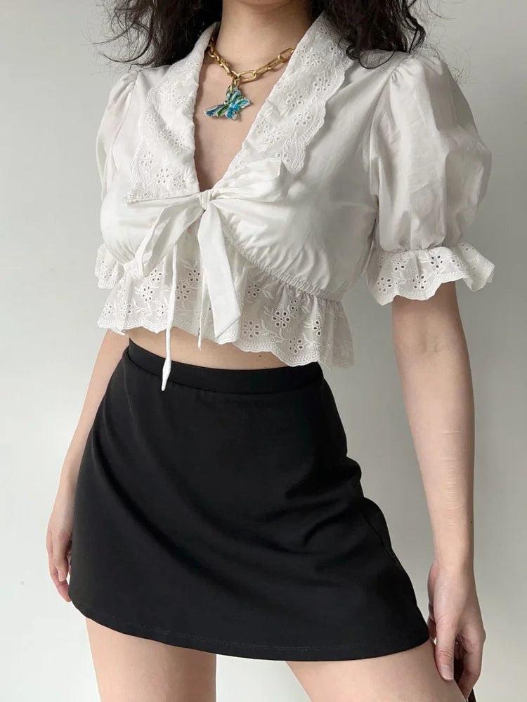 Eyelet Romance Tie-Front Blouse