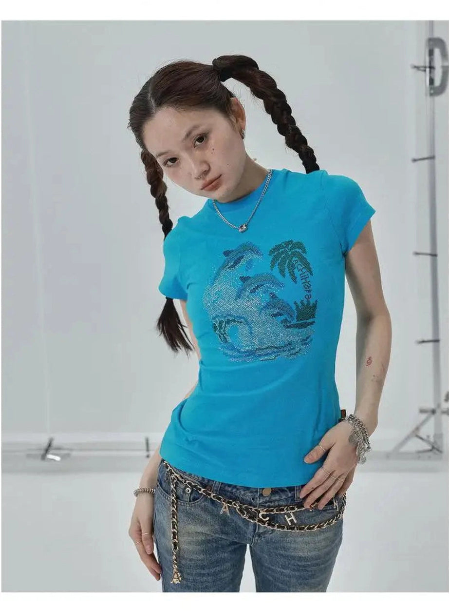 Tropical Wave Rhinestone Top