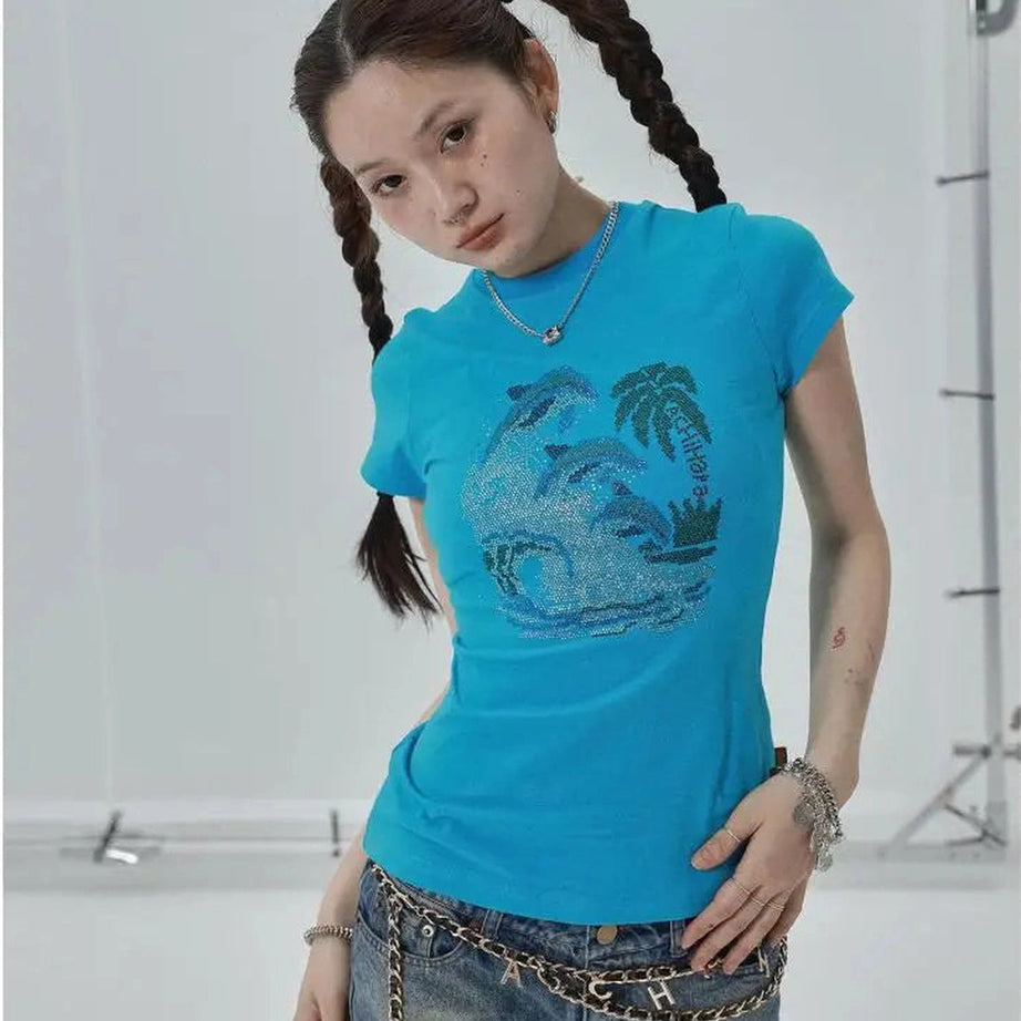 Tropical Wave Rhinestone Top