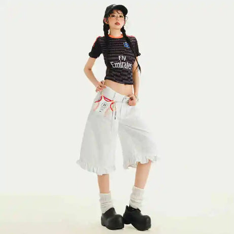 Sailor Frill Denim Shorts