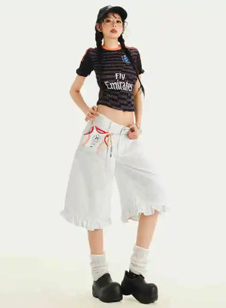 Sailor Frill Denim Shorts