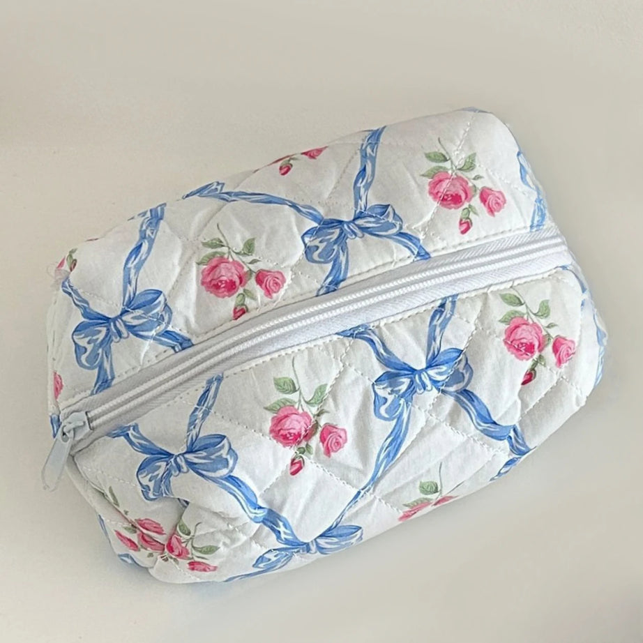 Floral Bloom Quilted Makeup Bag