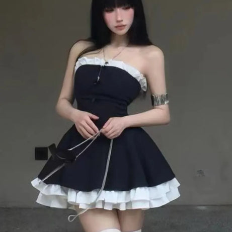 Gothic Ruffle Mini Dress