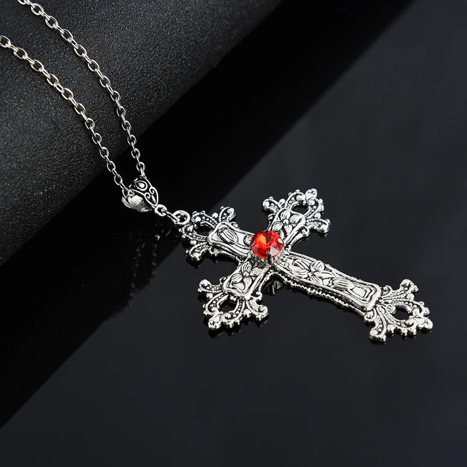 Gothic Bloodstone Cross Necklace