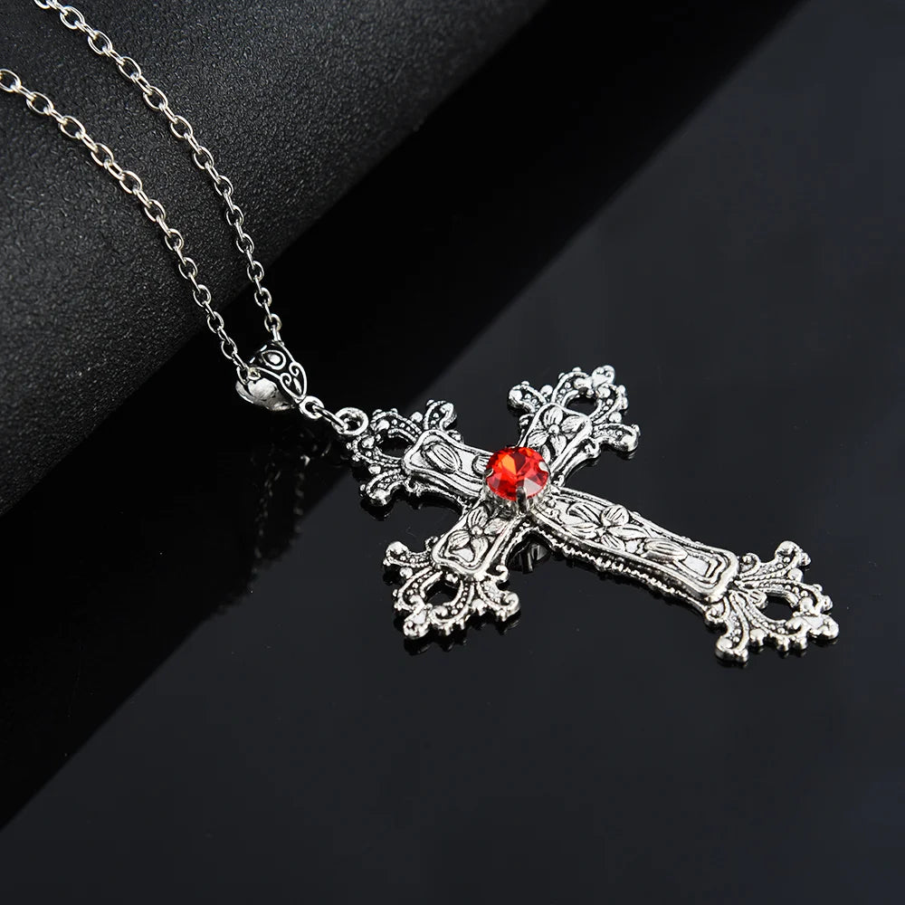 Gothic Bloodstone Cross Necklace