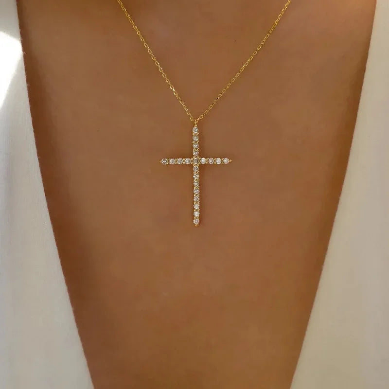 Crystal Rose Gothic Cross Necklace