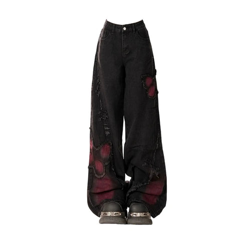 Distressed Red Butterfly Denim Pants