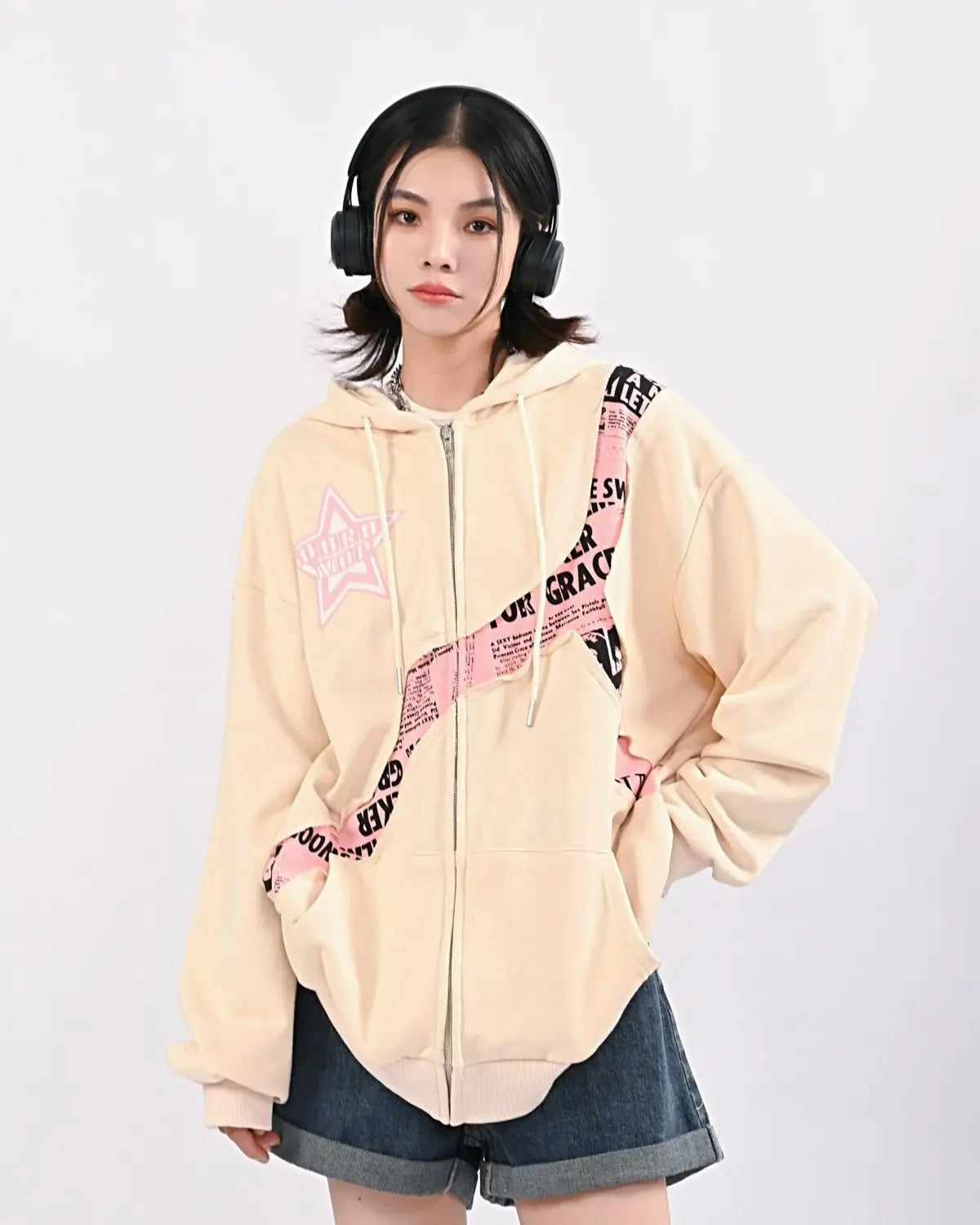 Y2k Pink Star Zip Up Hoodie