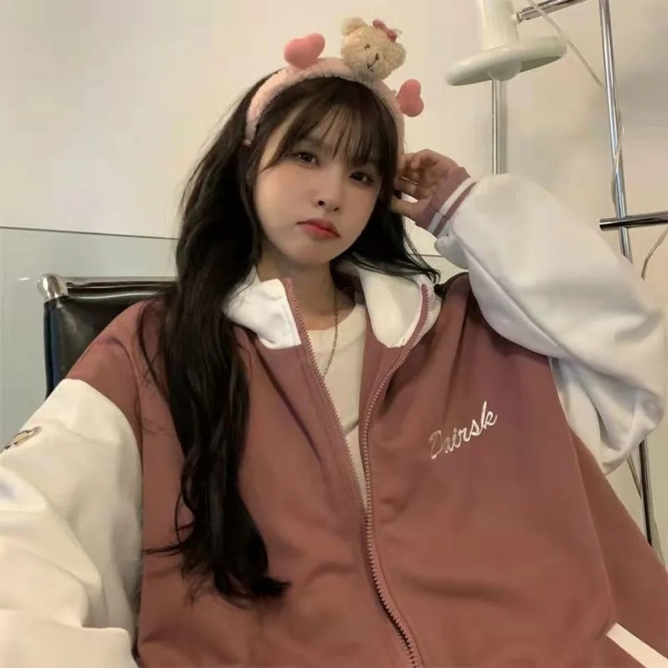 Bear Patch Oversized Hoodie Jacket