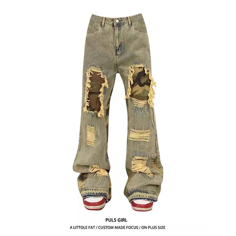 Camo Patchwork Distressed Jeans