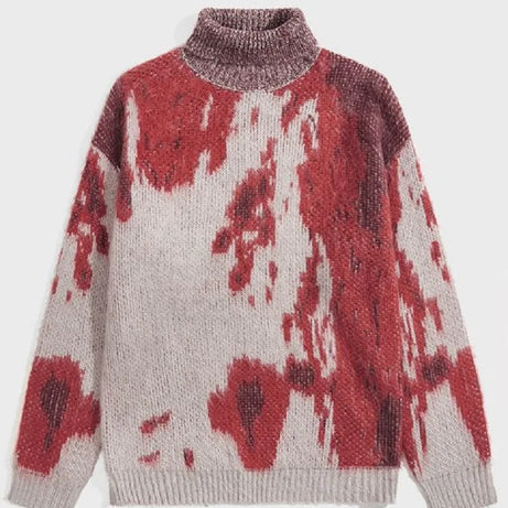 Abstract Red Splash Turtleneck Sweater