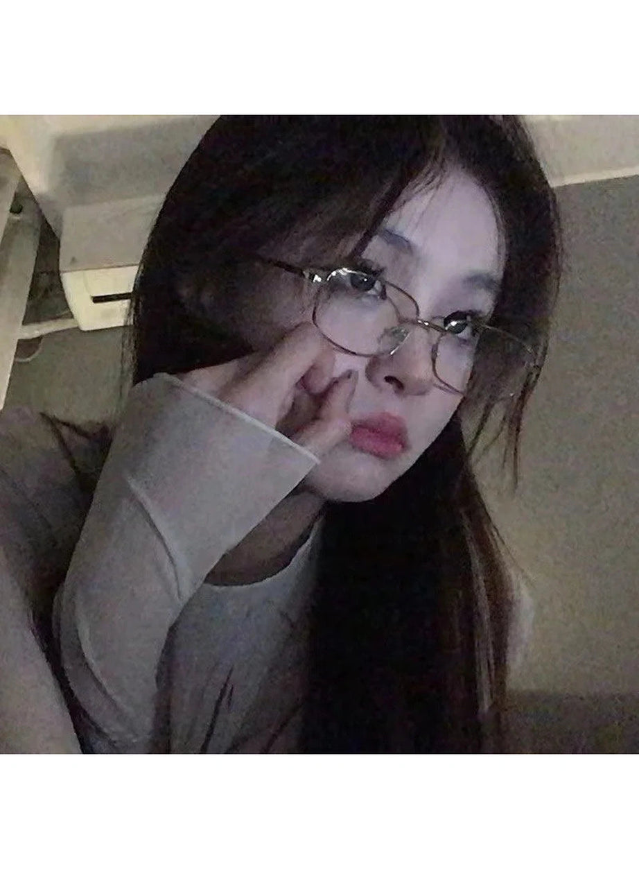 Y2k Harajuku Small Square Frame Glasses Women Retro Metal Eyeglasses Clear Reading Spectacle Blue Light Blocking Eyewear
