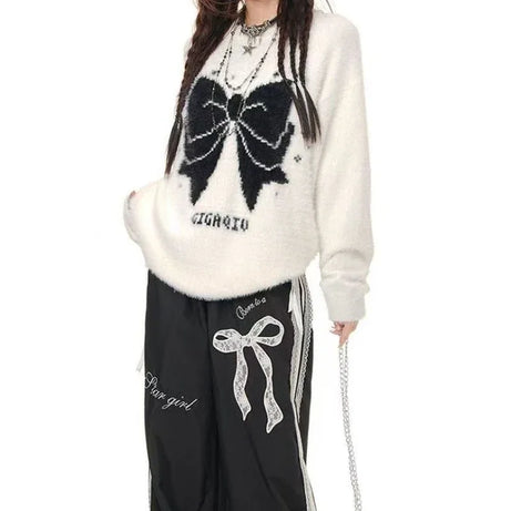 Gothic Bow Fuzzy Knit Sweater