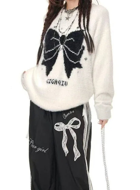 Gothic Bow Fuzzy Knit Sweater