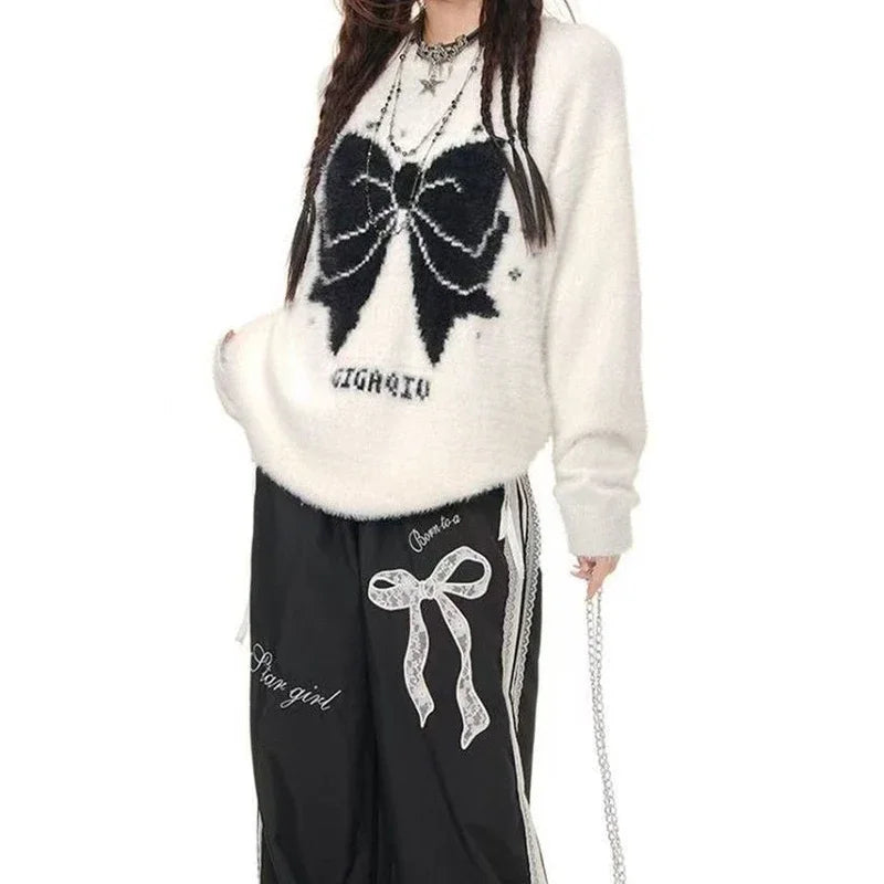 Gothic Bow Fuzzy Knit Sweater