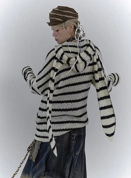 Striped Bunny Zip Hoodie