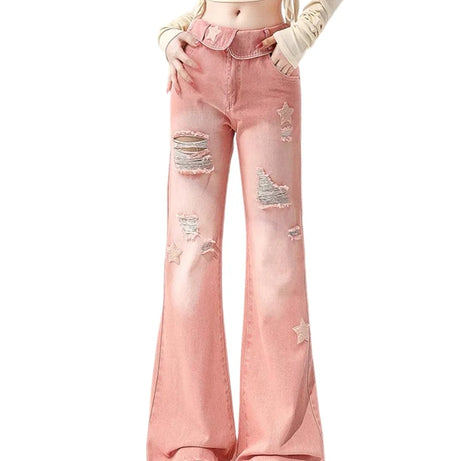 Starry Pink Distressed Jeans