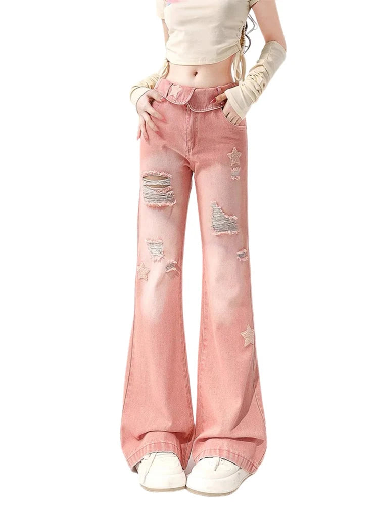 Starry Pink Distressed Jeans