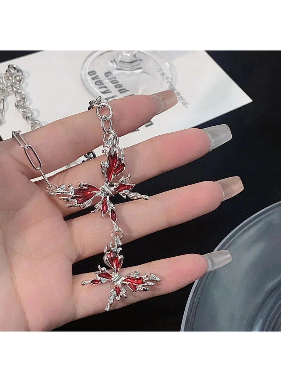 Crimson Butterfly Chain Necklace