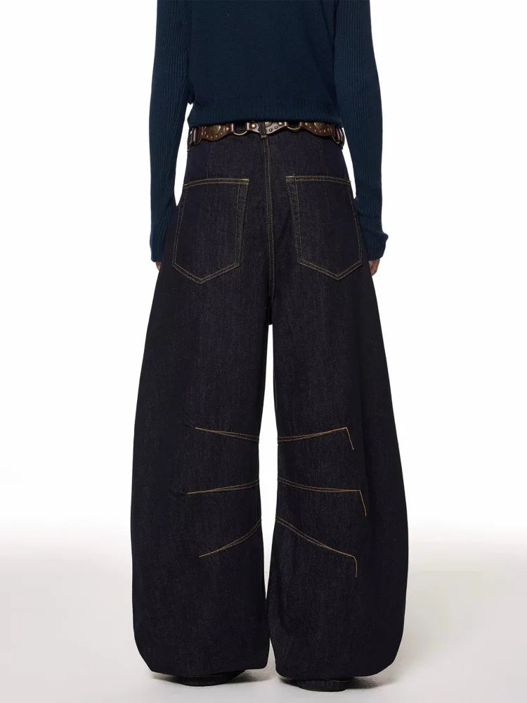 Dark Stitch Detail Balloon Wide Leg Jeans