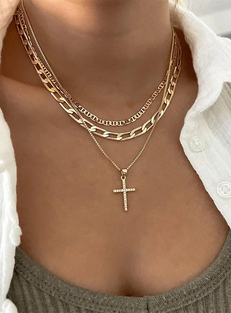 Crystal Rose Gothic Cross Necklace