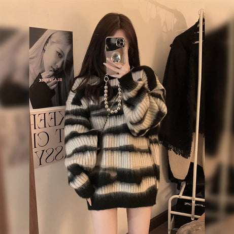 Monochrome Tie-Dye Oversized Sweater