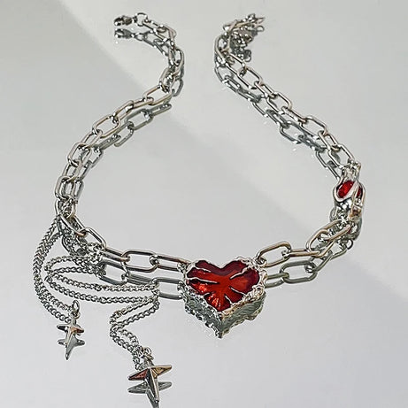 Crimson Shattered Heart Necklace