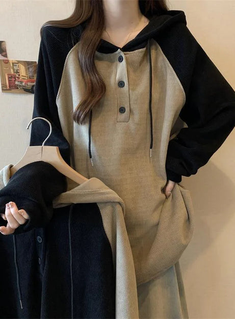 Two-Tone Button-Up Hooded Sweatshirt