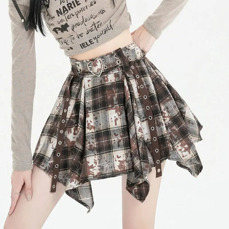 Heartcore Buckled Plaid Skirt