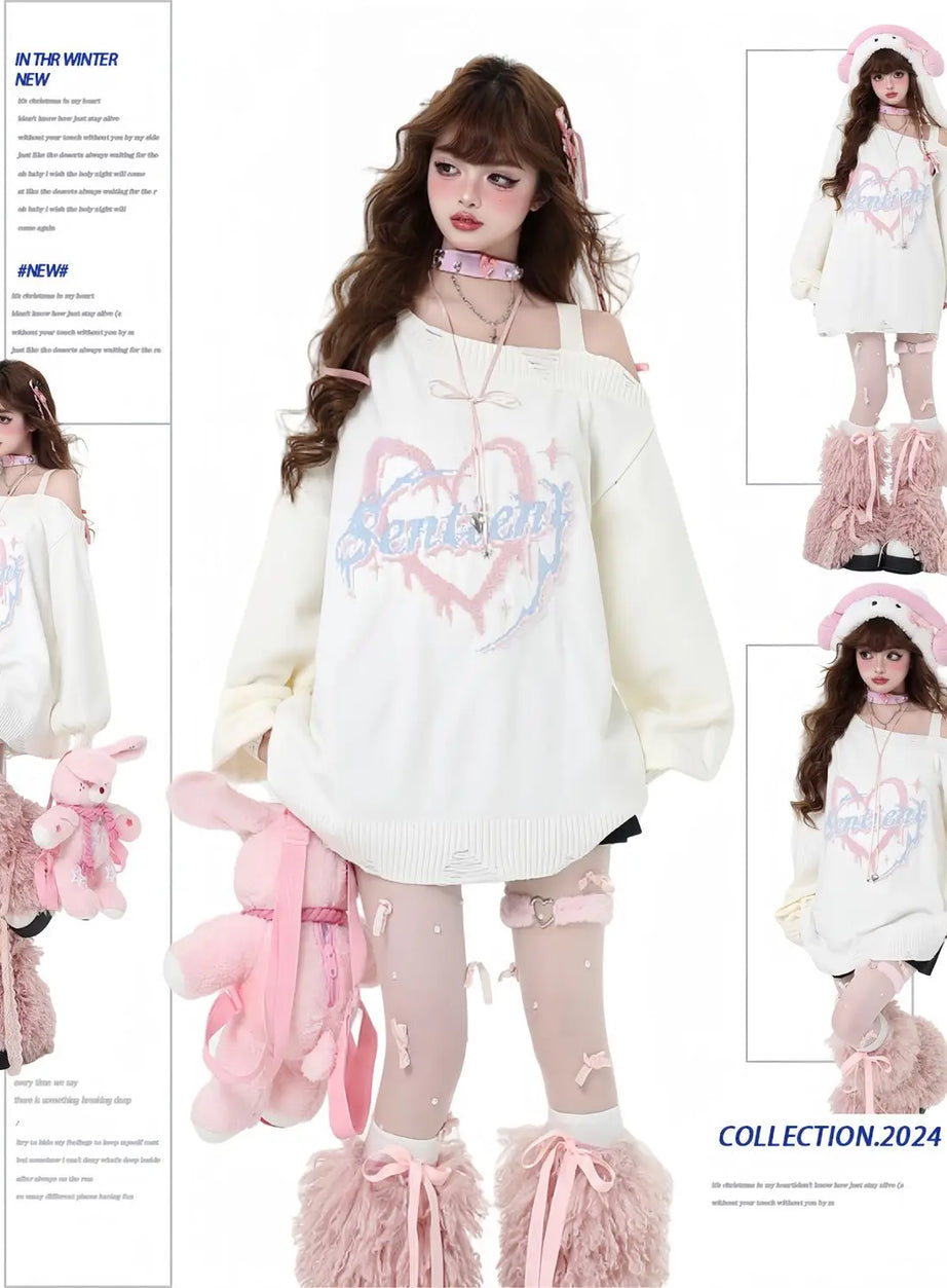 Oversized Edgy Heart Graphic Sweater