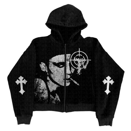 Hoodie mit Grunge-Noir-Grafik