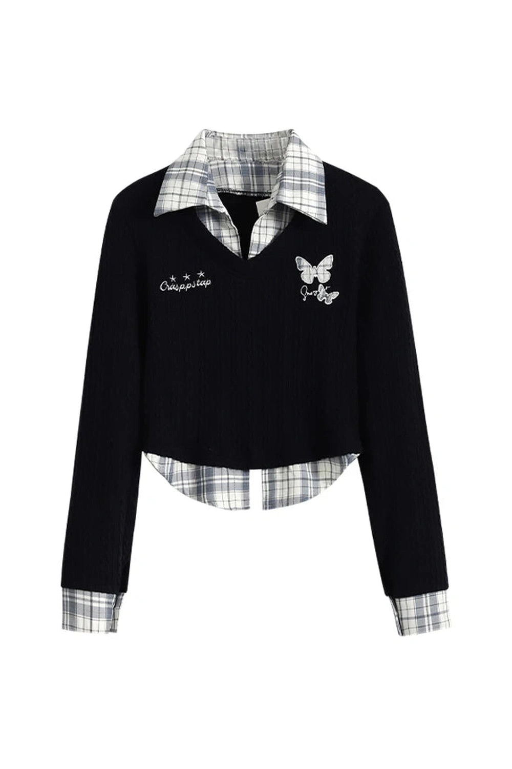 Butterfly Embroidered Layered Preppy Sweater