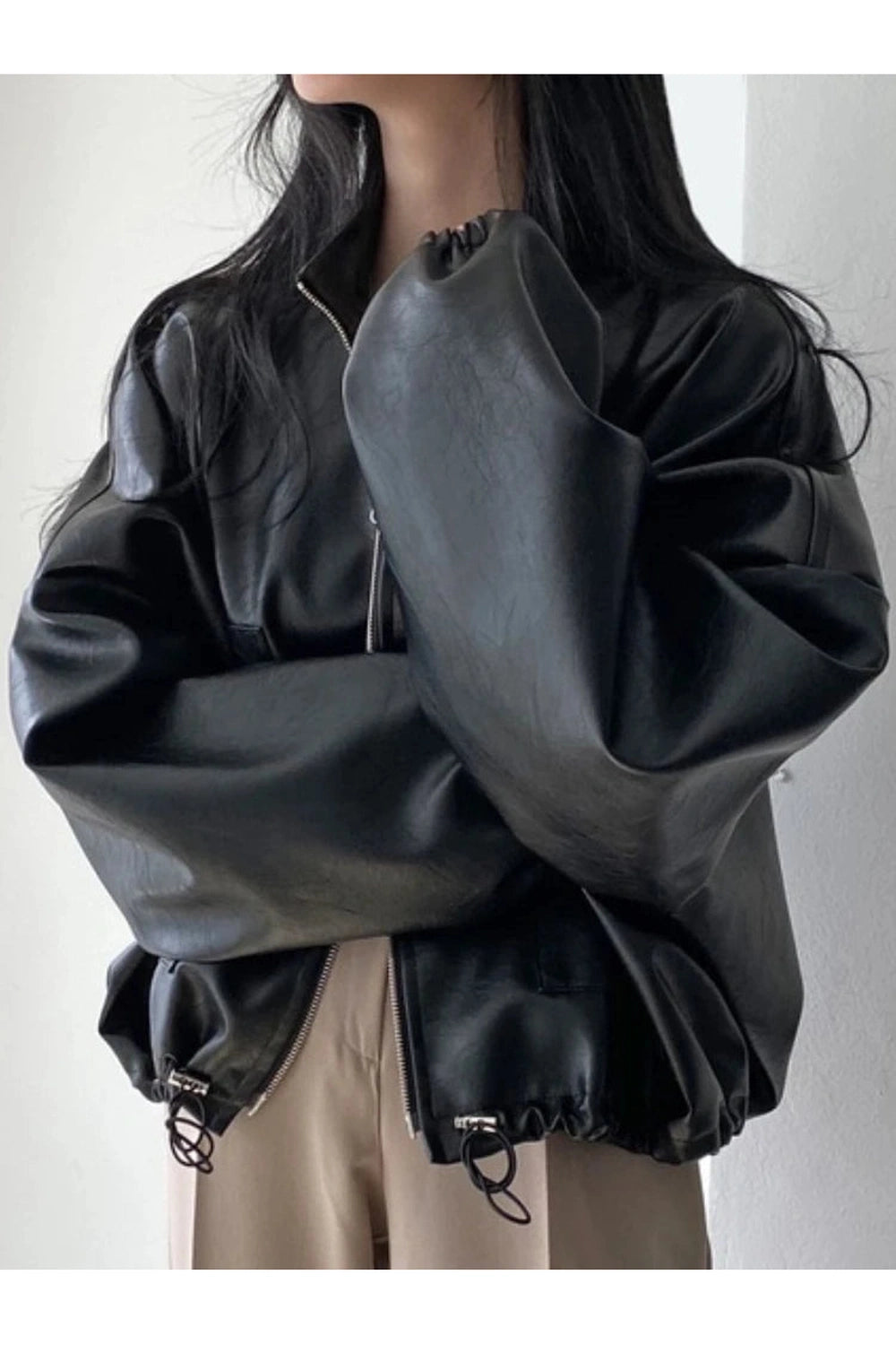 Oversized Faux Leather Bomber Jacket