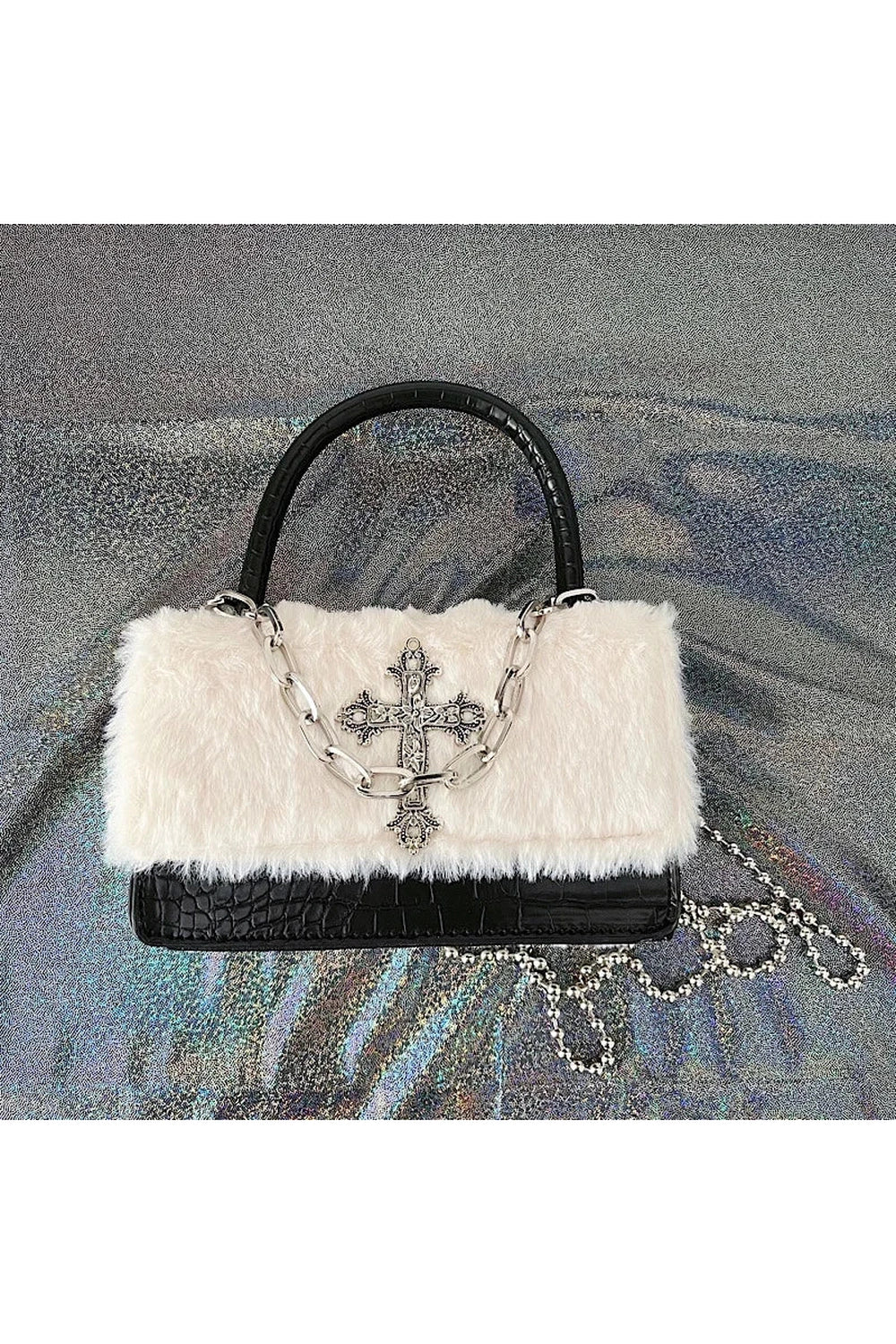 Gothic Cross Faux Fur Shoulder Bag